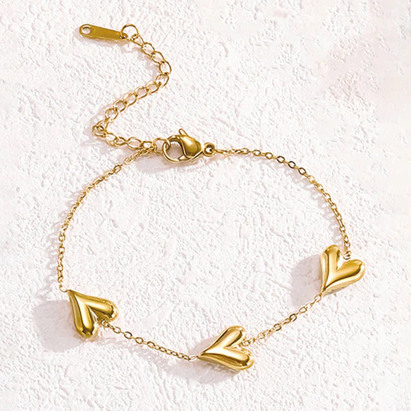 Gold-Plated Dangling Heart Anti Tarnish Bracelet for Women