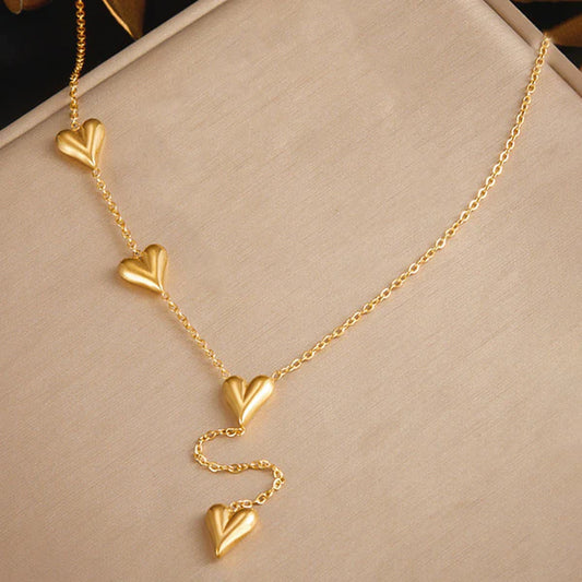Stylish Gold Plated Multi-Heart Necklace for Women