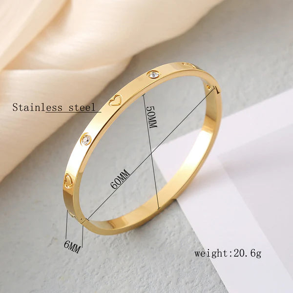 Gold-Plated Heart Engraved Anti Tarnish Kada Bangle For Women