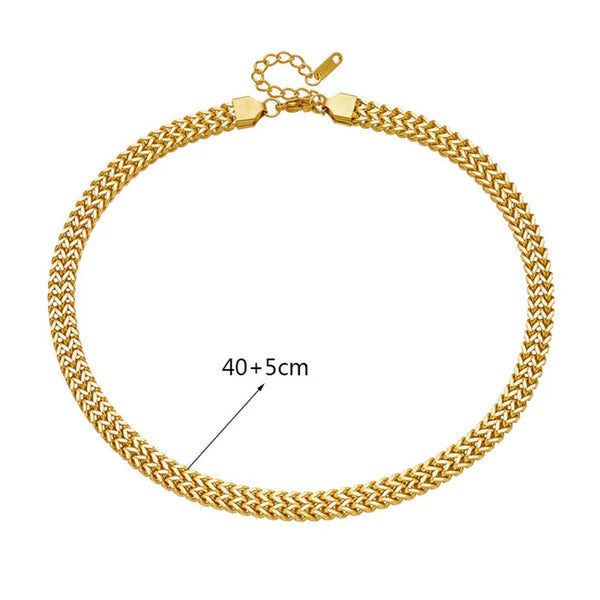 Anti Tarnish Gold-Plated Flat Woven Chain Necklace For Women