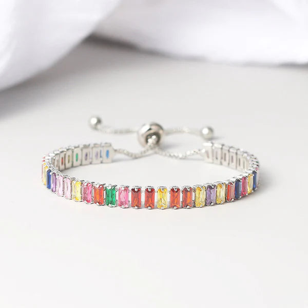 Anti Tarnish Silver Rainbow Crystal Bracelet