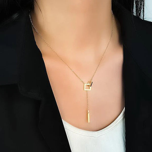 Gold-Plated Geometric Anti Tarnish Pendant Chain Necklace for Women