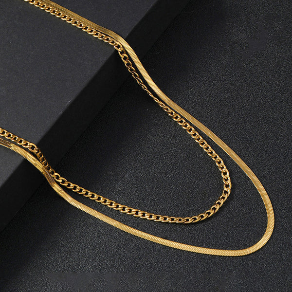 Anti Tarnish Dual Layer Gold Chain Necklace For Women