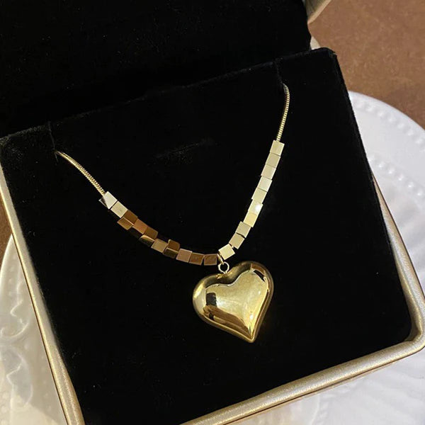 Golden Heart Charm Anti-Tarnish Necklace For Women