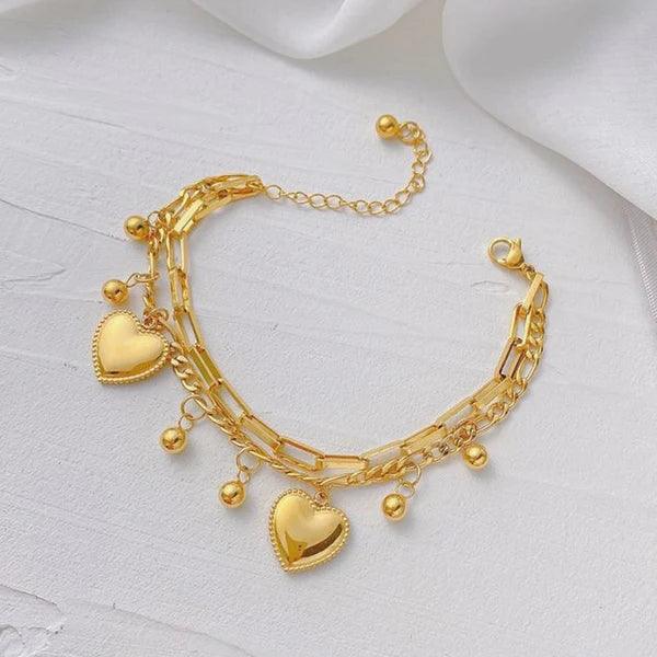 Gold Plated Heart Charm Bracelet – Anti Tarnish For Women