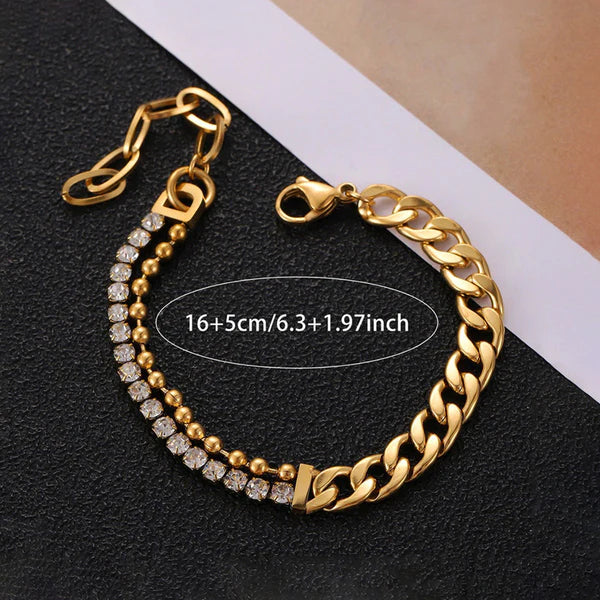 Dual Charm Gold Chain Bracelet with Stones – Anti Tarnish Jewellery