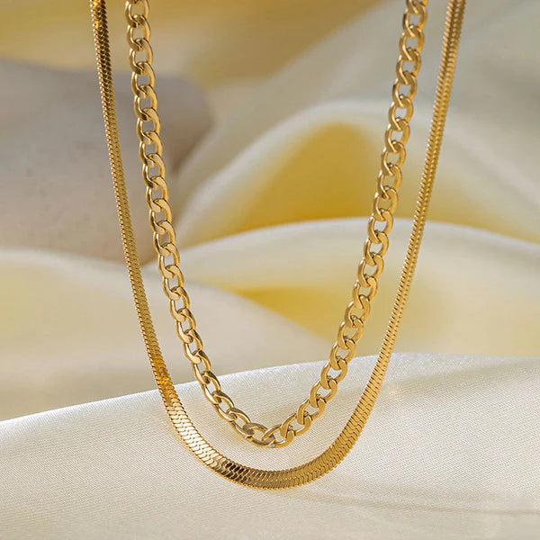 Anti Tarnish Dual Layer Gold Chain Necklace For Women