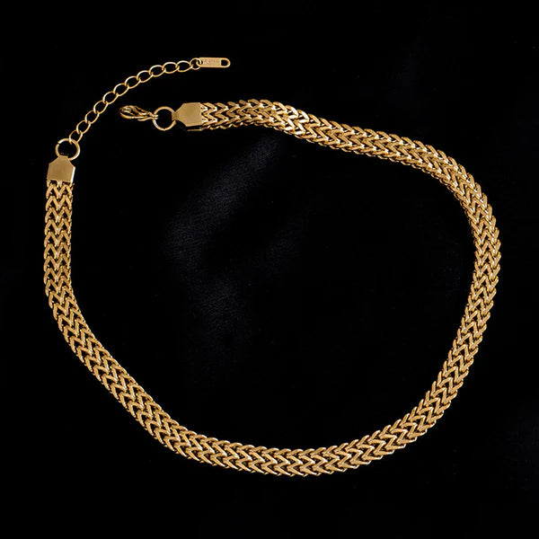 Anti Tarnish Gold-Plated Flat Woven Chain Necklace For Women