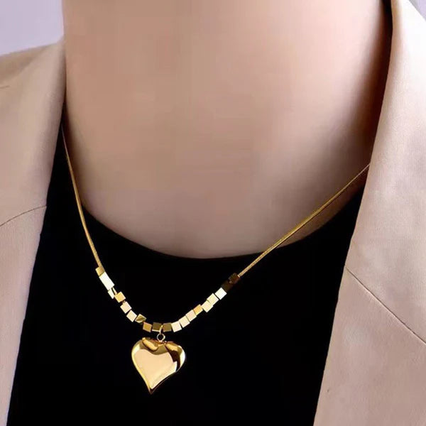 Golden Heart Charm Anti-Tarnish Necklace For Women