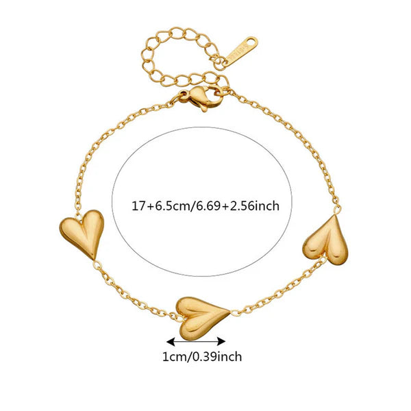 Anti Tarnish Gold Heart Necklace & Bracelet Set For Women