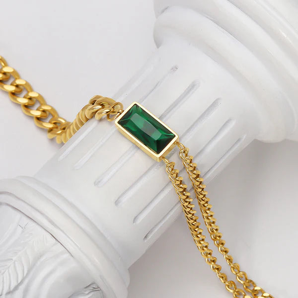 Anti Tarnish Gold Chain with Green Stone Pendant For Women