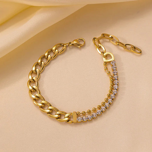 Dual Charm Gold Chain Bracelet with Stones – Anti Tarnish Jewellery