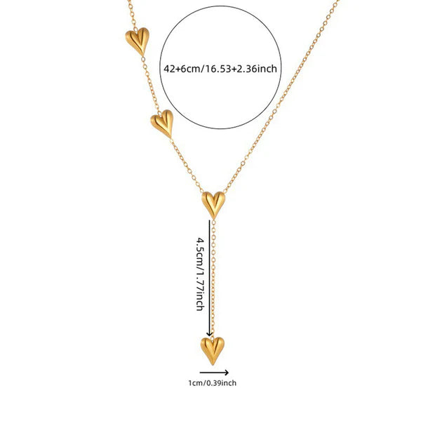 Anti Tarnish Gold Heart Necklace & Bracelet Set For Women