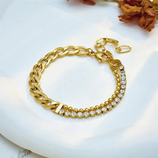 Dual Charm Gold Chain Bracelet with Stones – Anti Tarnish Jewellery