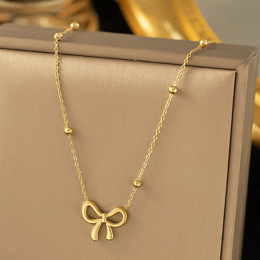 Dainty Gold Plated Bow Pendant Anti-Tarnish Necklace