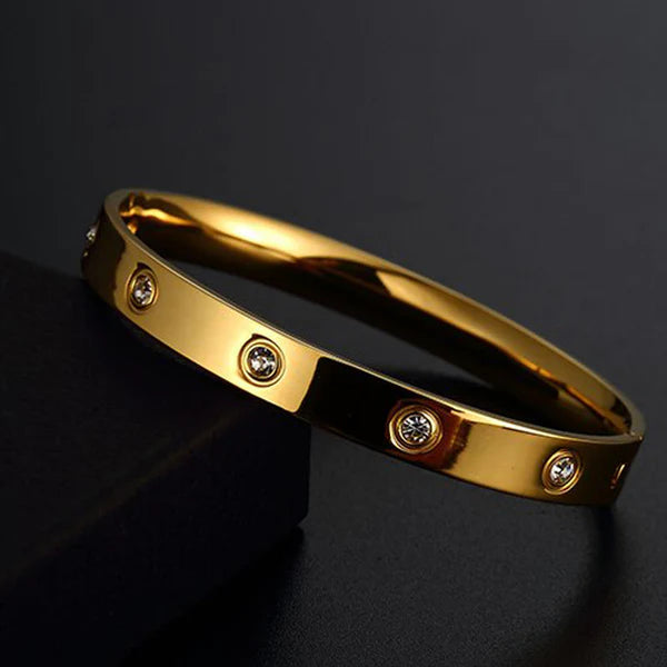 Gold Plated Love Bracelet for Women – Stainless Steel, Anti-Tarnish, AD Stones