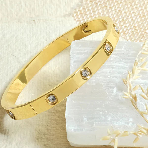 Gold Plated Love Bracelet for Women – Stainless Steel, Anti-Tarnish, AD Stones