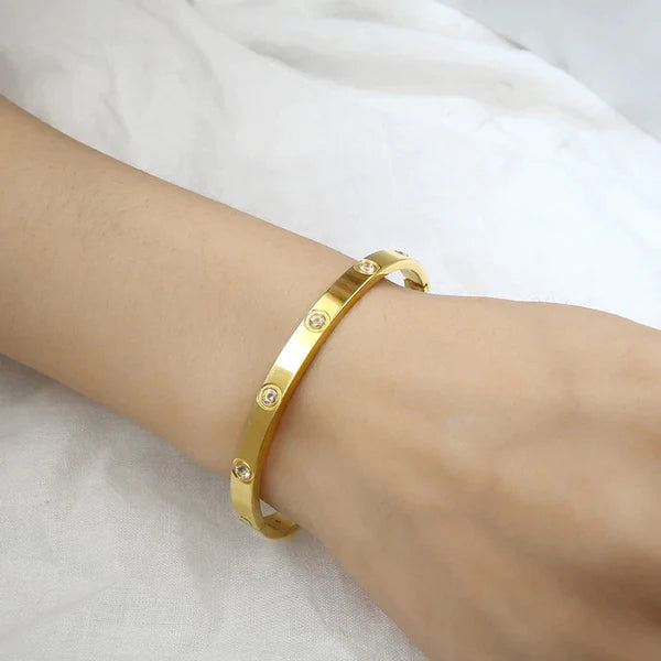 Gold Plated Love Bracelet for Women – Stainless Steel, Anti-Tarnish, AD Stones