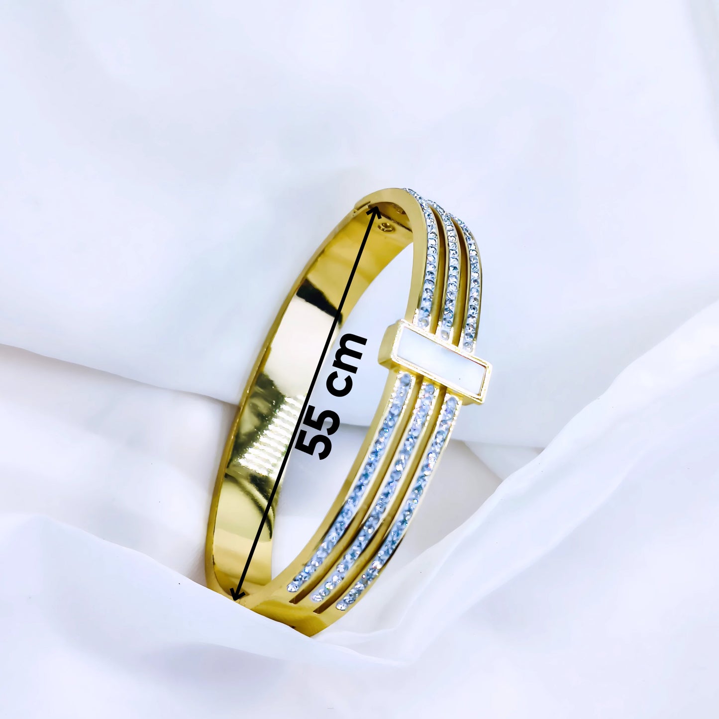 Triple Crystal Line Anti-Tarnish Gold Plated Kada / Bracelet