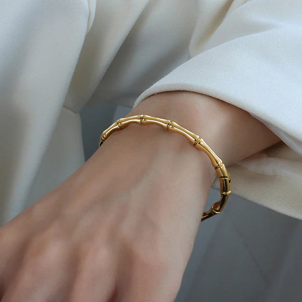 Elegant Bamboo Design Gold Plated Anti-Tarnish Bracelet
